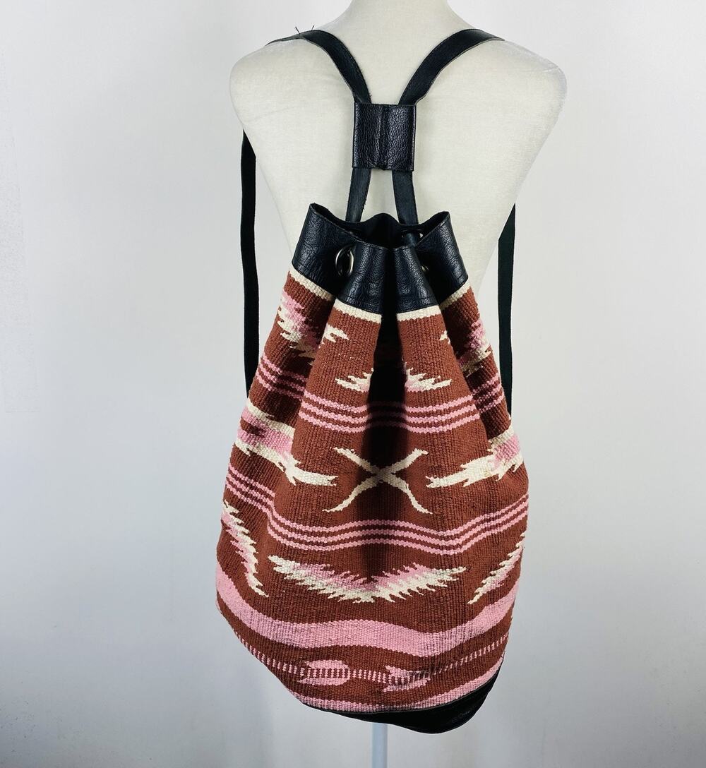 Ecote Urban Outfitters Backpack Southwestern Print Bucket Cotton Real Leather